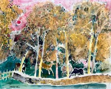 Pierre GARCIA-FONS - "Chevaux au soleil couchant " - Aquarelle signée - 1990