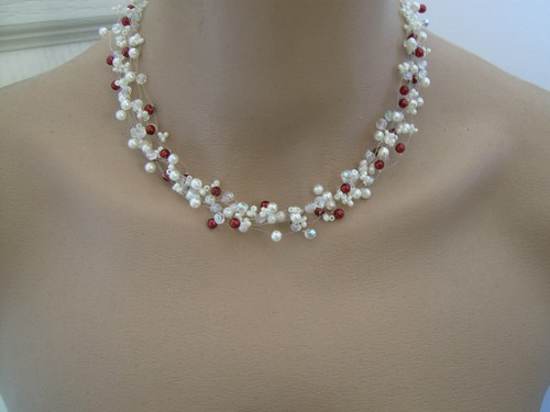 Collier ivoire rouge - collier, ivoire/rouge