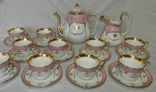 Porcelaine de PARIS XIXème : Service à thé (théière, 10 tasses, verseuse) TBE