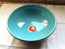 Saladier en terre cuite émaillée bleu, noir, orange vintage...