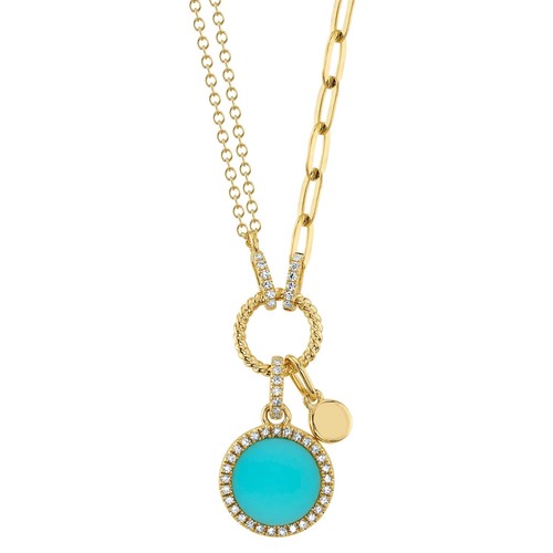 14k jaune diamant turquoise - 14k,