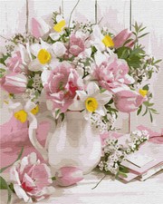 Peinture par numéros cadre en bois fleurs délicates