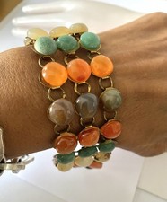 Bracelet Manchette Cabochon ancien Agate vintage jewelry necklace Verre Bijoux