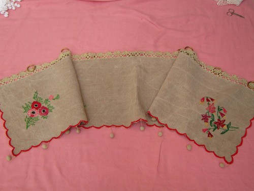 Rideau ancien lin brodé - ,