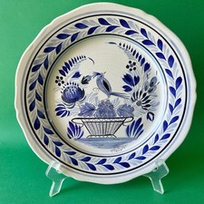 Assiette bleue ancienne faïence Henriot Quimper oiseau sur panier