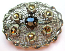 Ancienne élégante broche filigrane argenté améthyste unique bijou vintage 5579