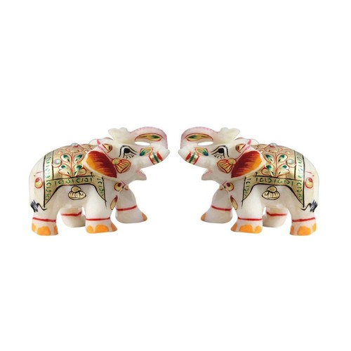 Paire éléphants marbre - d'Éléphants,