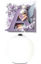 Lampe de chevet Blanc Céramique. Fée Clochette Lettre de son Prénom ( A au M ) 