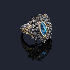 Bague de mariage pavée de diamants pierre précieuse topaze bleue bijoux d'ann...