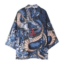 Kimono Ethnique Japonais Rétro Imprimé Grue Dragon Yukata Peignoir D'Extérieur