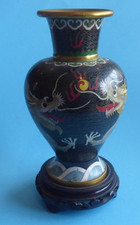 vintage VASE BRONZE EMAUX CLOISONNE AUX 2 DRAGONS ET LA PERLE CHINE CHINESE