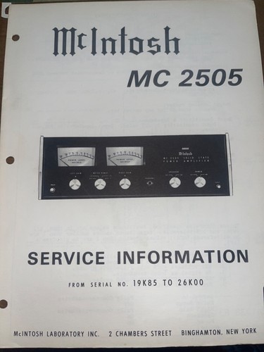 Mcintosh 2505 service - mc-2505,