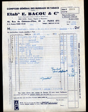 PARIS (X°) COMPTOIR des BUREAUX DE TABACS "E. BACOU" Facture en 1946