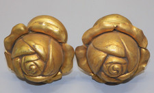 -BELLE PAIRE EMBOUTS DE TRINGLES A RIDEAUX FORME de ROSES EN LAITON Doré  déco D