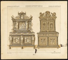 1890 - Mobilier - Buffets armoires et cabinets - Lithographie ancienne