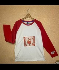 T-shirt manches longues dessin coeur et oiseau coton 100% blanc et rouge