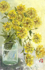  peinture à l’huile fleurs dans un vase    original 20 x 30 cm œuvre d’art  