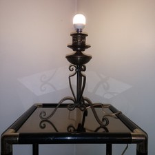 Élégante Lampe de Table Chevet en Fer Forgé Patiné Art Déco 1920 1940