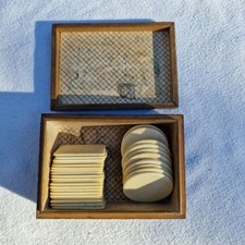 Boîte Ancienne À Jetons De Jeux En Os, Coffret Napoléon Bois Laqué Noir 19ème.N4