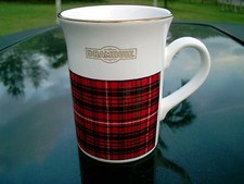 DRAMBUIE GOLD RIMMED COFFEE MUG WHITE, BLACK AND RED PLAID LOGO NICE REPLACEMENT