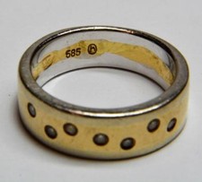 Solide 14k or Jaune Femme Sz 4 Bague W 7 Diamants 0.1 Carats 5.16 Gram 9mm Large