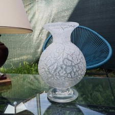 Vase Verre Soufflé Italien Murano Blanc Texturé Vintage Collection