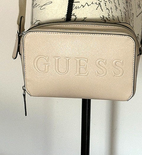 Guess beige logo shoulder bag - shoulder,
