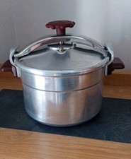 ?Cocotte Minute Seb 8 L Vintage 02/1973 Aluminium Feux Gaz Poignées Bordeaux.