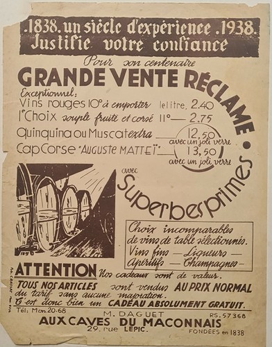 Grande vente réclame 1938
