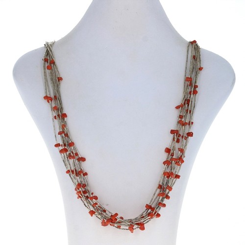 Collier multi brins corail - en,