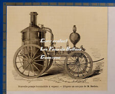 NOUVELLE POMPE LOCOMOBILE A VAPEUR  gravure 1861 document print