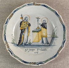 ASSIETTE CERAMIQUE FAÏENCE NEVERS PATRONYMIQUE SAINT JACQUES SAINT CHARLES 1775
