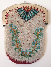 Aumônière bourse perlé et acier 19e siècle bag réticule porte-monnaie