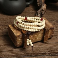 Bracelet ou Collier Tibétain Mâlâ en perles de bois de santal beige - 8 mm
