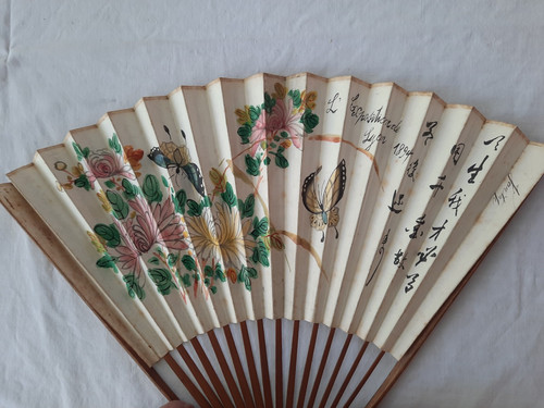 Rare éventail ancien fleurs - rare,