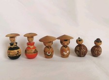 Kokeshi Lot de 6 Petites Poupées Japonaises Vintage