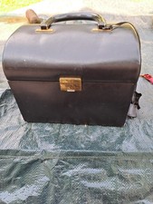 vintage 1970 TROUSSE MIROIR de voyage MAQUILLAGE toilette VANITY CASE cuir noir