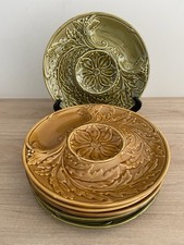 6 Assiettes à artichaut barbotine Gien Majolique décor brun et vert