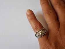 bague en argent massif, ajourée, filigrane, fleur, t. 54