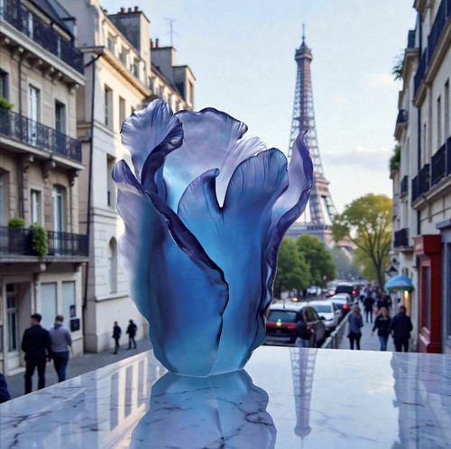 Daum tulipe vase blue crystal - vase,