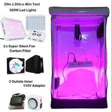 600W Led Grow Lights + Reflective Hydroponics GrowBox Tent Kit 20"x20"x40" White