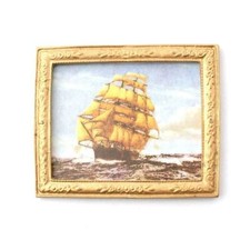 Maison de Poupées Espagnol Bateau Galion Image en Or Cadre 1:12 Mini Accessoire