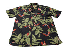 Chemise hawaïenne soie Joe Marlin noire fleurie manches courtes taille M #701h