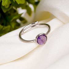 Bague En Améthyste Irregulière En Argent Sterling 925 Bague De Mariage Ajustable