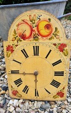 ANCIENNE HORLOGE PENDULE EN BOIS PEINT A LA MAIN DECORS DE FLEURS 1900