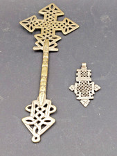 CROIX COPTE  Éthiopienne orthodoxe ancienne début XXéme Lg 26cm + Pendentif 7cm