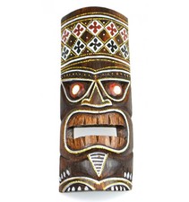 Masque Tiki 30cm en bois motif coloré. Déco Hawaï.
