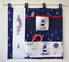 Grand vide-poche mural brodé marine océan bateau voilier multi-poches