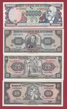 Equateur 4 Billets --3 UNC/NEUF et 1 en SUP (71) (50000 Sucres 1995 bonne cote)