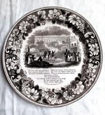 Assiette ancienne Montereau Lebeuf et Thibault le chant des chasseurs début XIXè